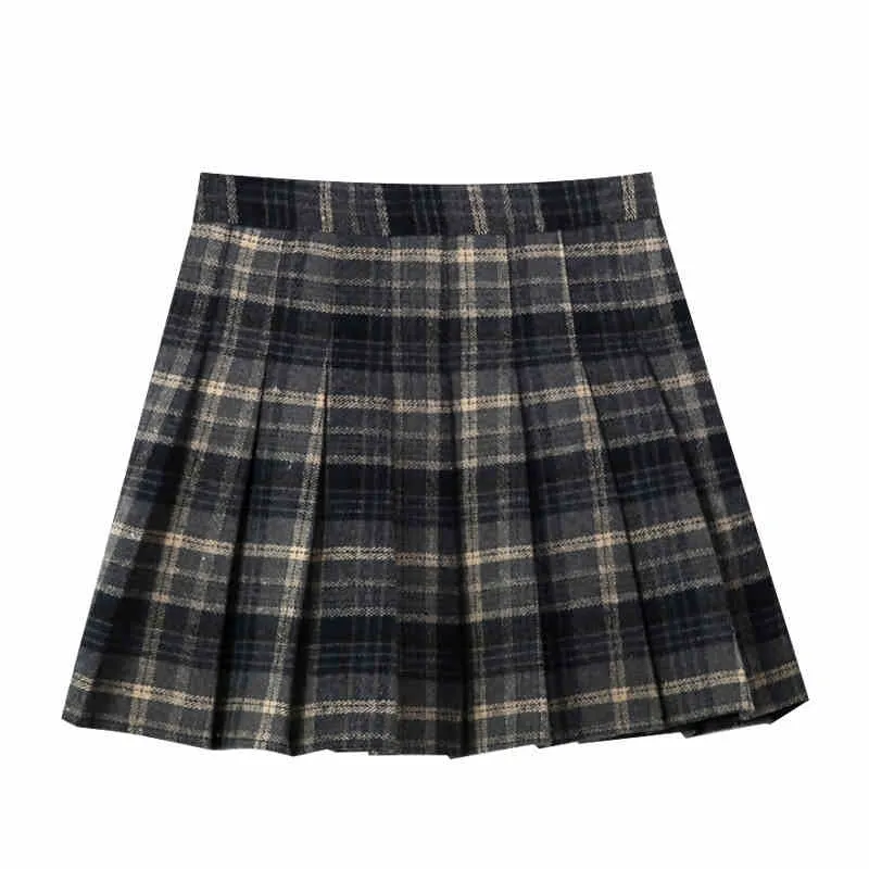 Anti-exposure Lined Bottoming Woolen Skirt Pleated Plaid Skirt - Blue Gray