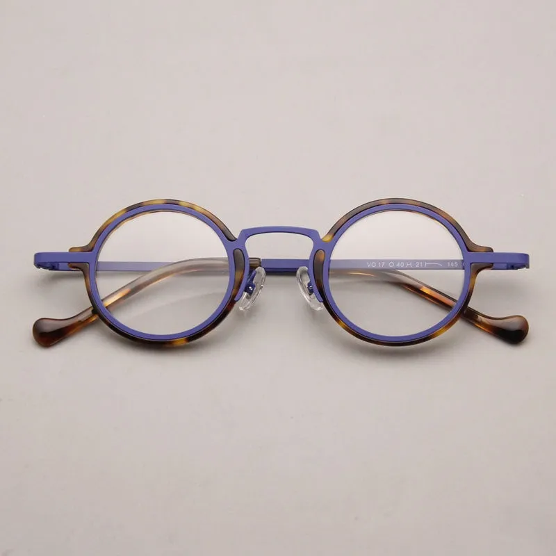 Retro Hawksbill Metal Round Frame Glasses Myopia - Blue