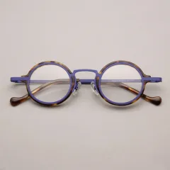 Retro Hawksbill Metal Round Frame Glasses Myopia - Blue - View 1