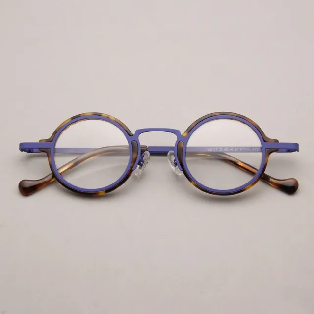 Retro Hawksbill Metal Round Frame Glasses Myopia Blue - Shop at LoveMi