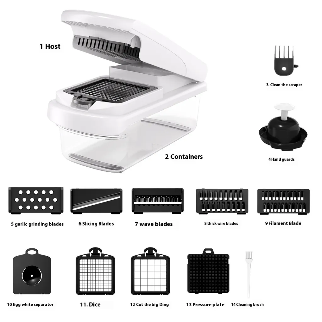 Household Multi-function Vegetable Chopper Kitchen 15-in-one - White 14 Pieces