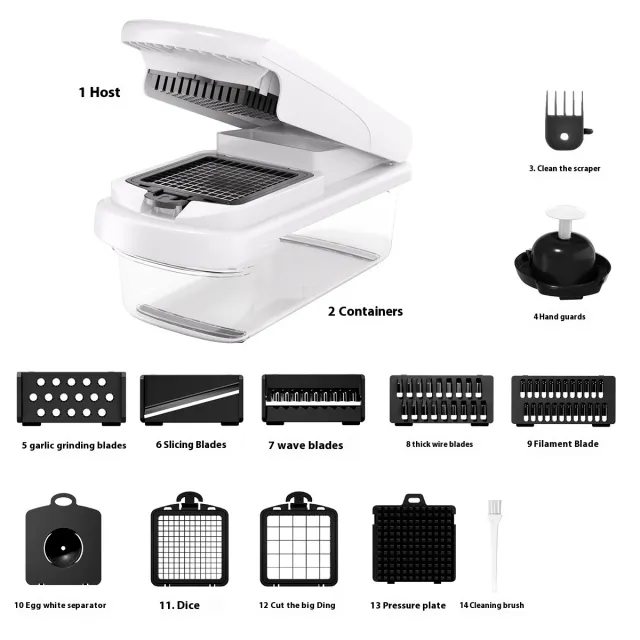 Household Multi function Vegetable Chopper Kitchen 15 in one White 14 Pieces - Shop at LoveMi