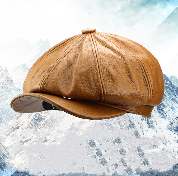 British Cowhide Octagonal Cap Female Peaked Cap Tide