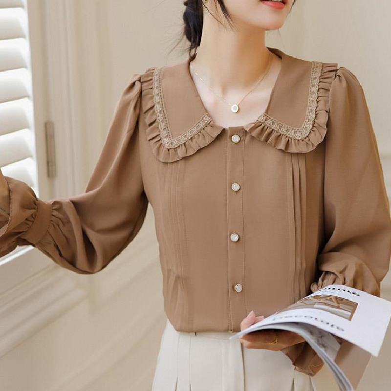Doll Collar Long Sleeve Shirt Design Sense Niche