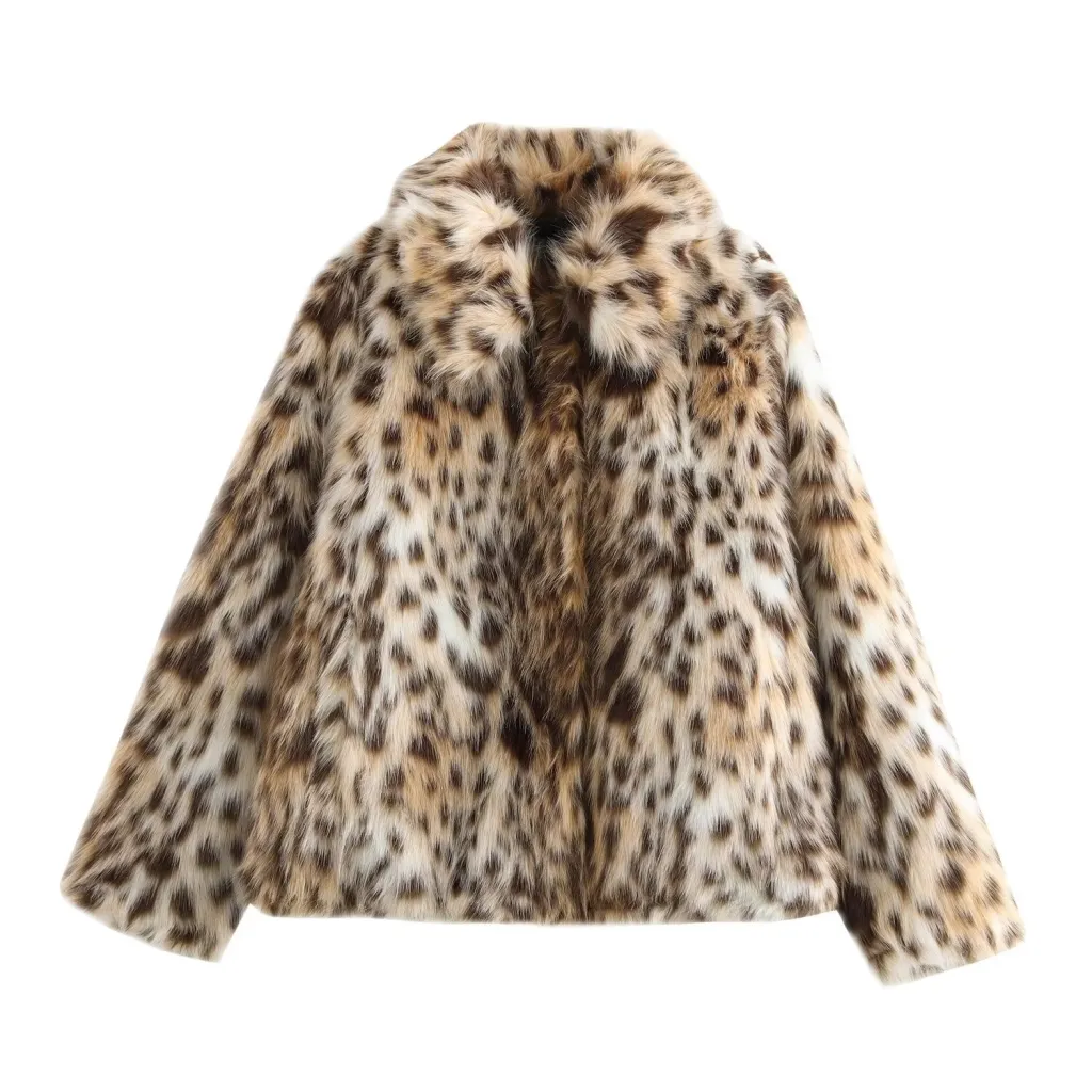 Women's Fashion Animal Pattern Baggy Coat - Khaki Leopard Print