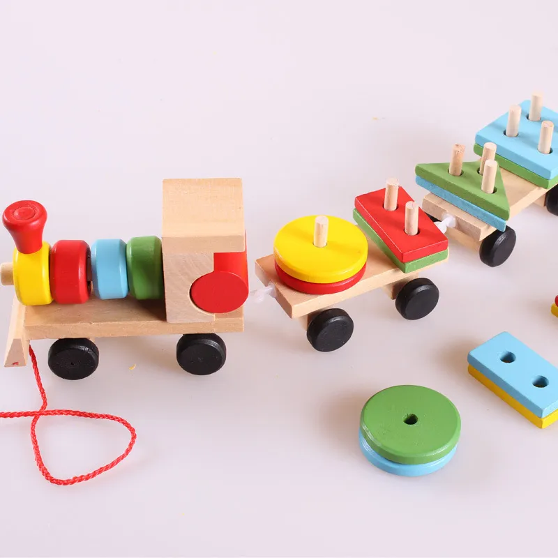 Wooden Train Three-section Tractor Toy Children's Intelligence Puzzle Toys Educational Toys – image 2