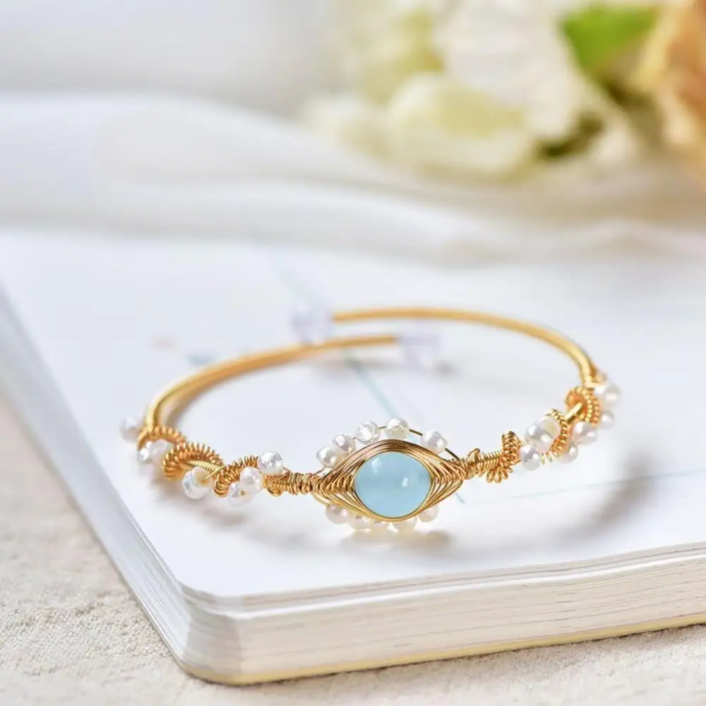Pearl Bracelets for Women Gold Plating Bracelet Wire Braided