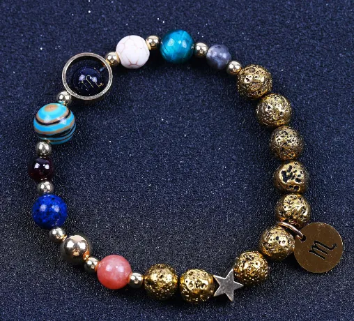 Twelve Constellations Bracelets Blue San Volcanic Rock Ancient & Gold Beaded Bracelet Scorpio - Shop at LoveMi