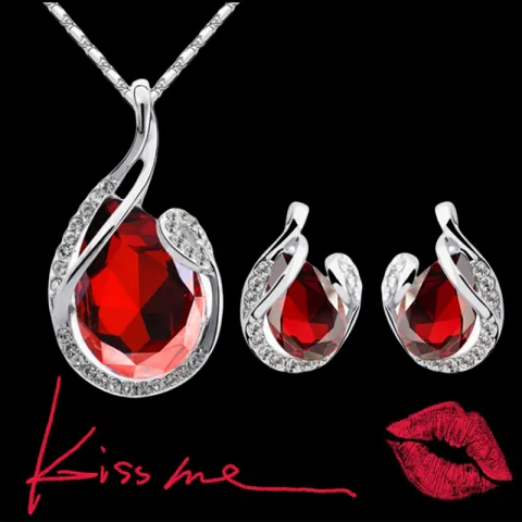 3pcs Rhinestone Necklace Set with Earrings Fashion Water-drop-shaped Jewelry