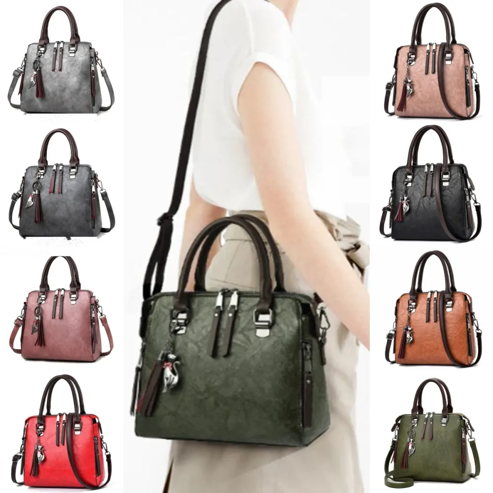 Vintage Handbag Women PU Leather Tassel Top-handle Bag Fashion