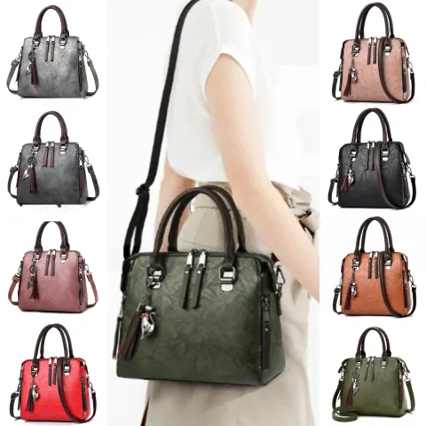 Vintage Handbag Women PU Leather Tassel Top-handle Bag Fashion