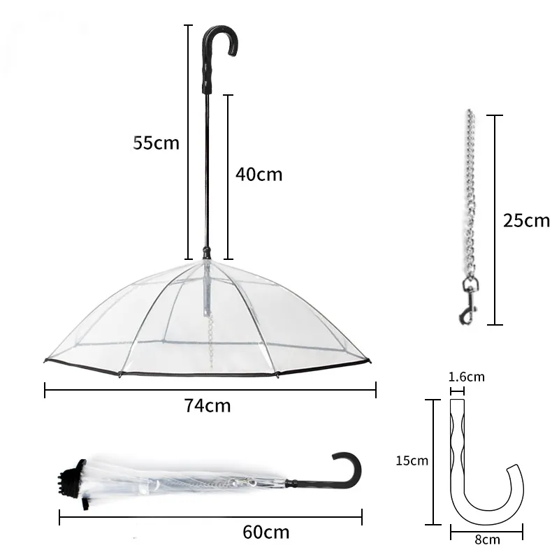 Dog's Transparent Umbrella With Traction Chain Removable Umbrella Pet Products – image 3