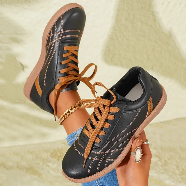 Retro Lace Up Sneakers Fashion Casual Thick soled Sports Shoes For Women Round Toe Slip On Casual Shoes Black - Shop at LoveMi