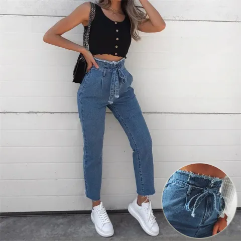 High-waisted Washed Pencil Pants Spring Sexy Temperament Plus Size