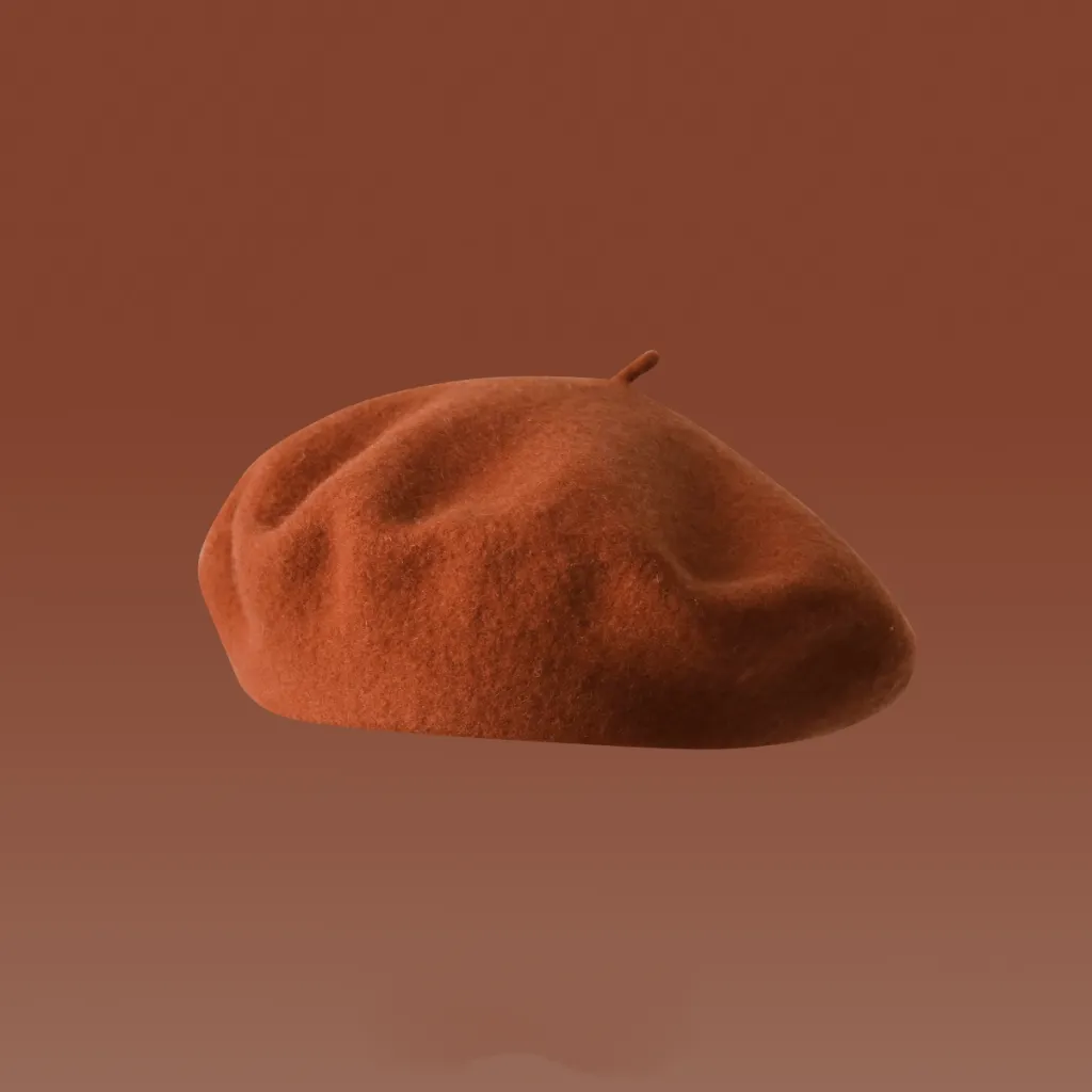 Dirty Orange Wool Beret Girls Autumn And Winter - Glossy Wool Beret