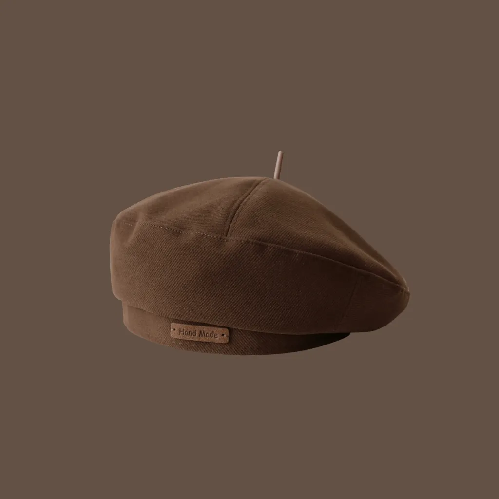 Make Your Face Look Smaller Knitted Hat Plain Bucket Hat Warm - Hand Small Leather Label Beret