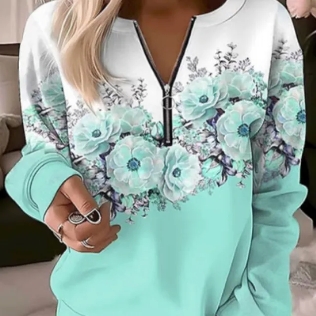 Women's Sweatshirt Zipper Pullover Casual Printed Sweater Green - Shop at LoveMi