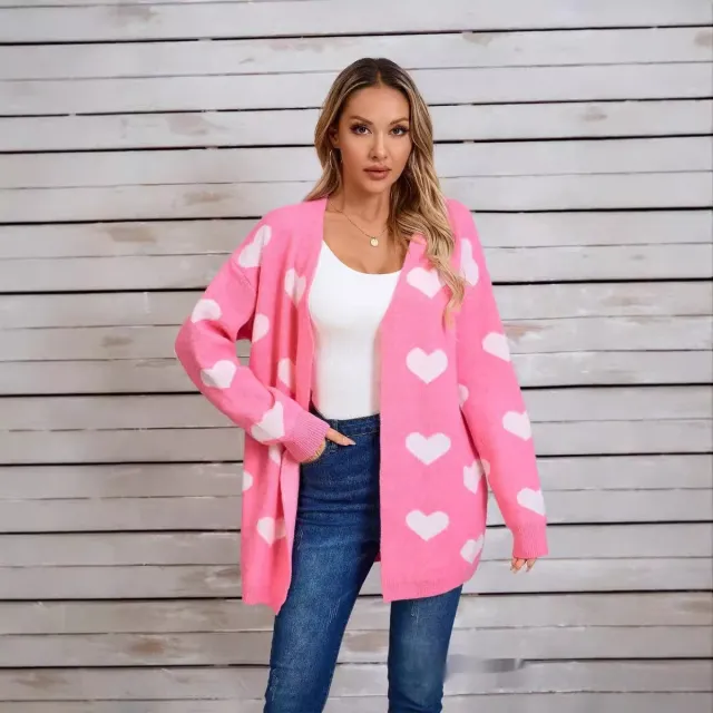 Casual Plus Size Patchwork Knitting Love Sweater Pink - Shop at LoveMi