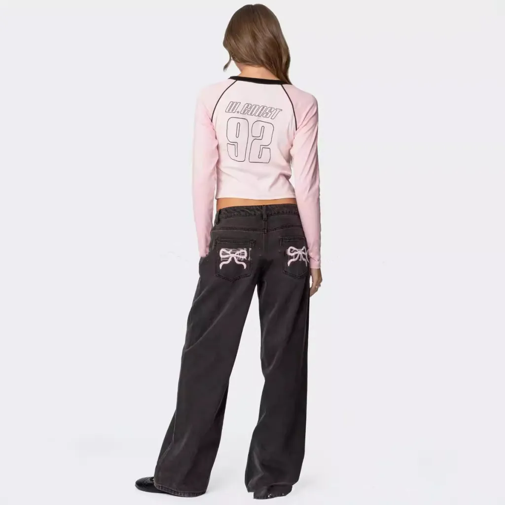 Women's Low Waist Straight Wide Leg All-matching Jeans - Black