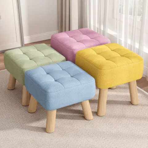 Solid Wood Stool Short Household Minimalist Fabric