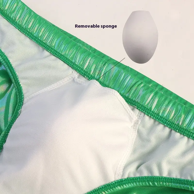 Men's Reflective Lace-up Metal Texture Imitation Leather Swim Briefs