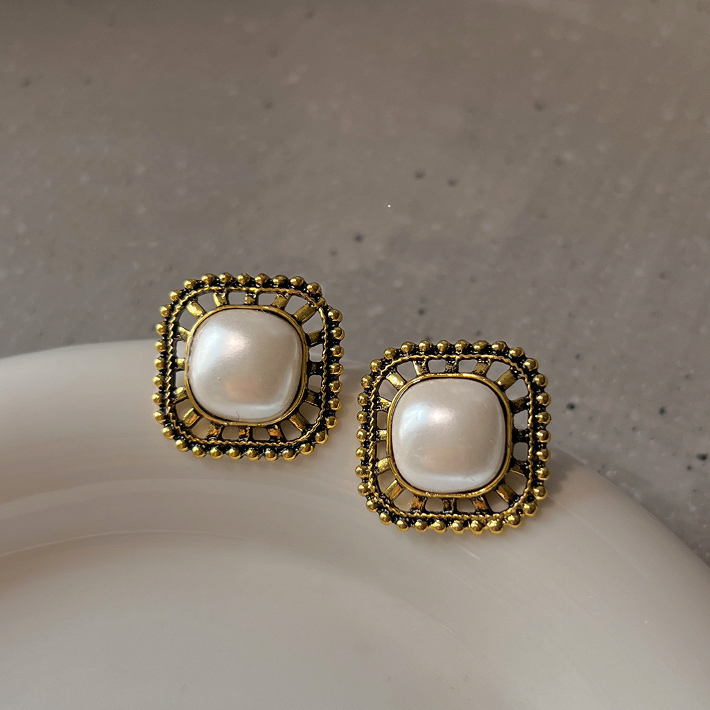 Retro Gold Square Earrings For Women