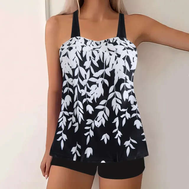 Split Leaf Print Bikini Swimsuit Plus Size White - Shop at LoveMi