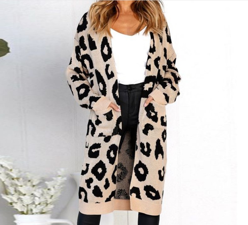 Autumn and winter explosion sweater Leopard cardigan women's sweater New knit jacket