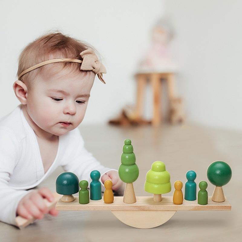 Children's Solid Wood Color Building Blocks Forest Seesaw Toys
