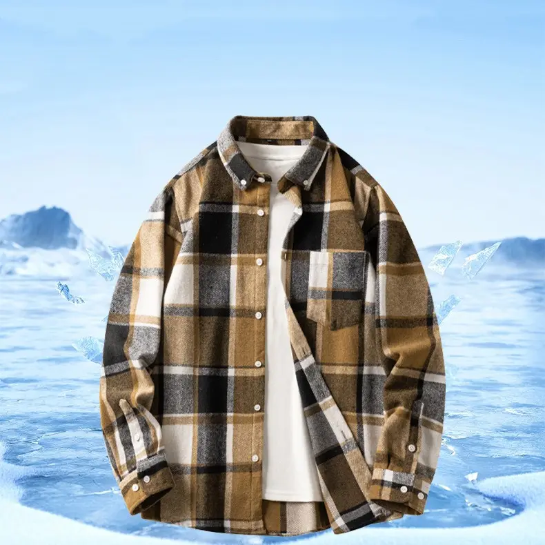 Men's Autumn and Winter New Plaid Plus Size Long-sleeved