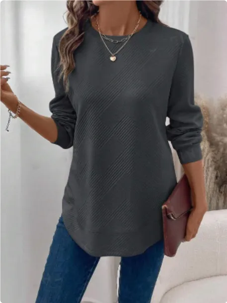 Women's Crew Neck Casual Long Sleeve Shirt Grey - Shop at LoveMi