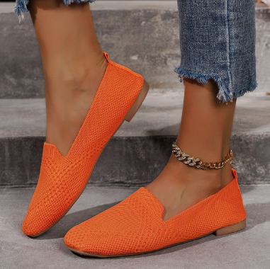 Flat Square Toe Shoes Knitted Soft Sole Maternity Grandma Shoes