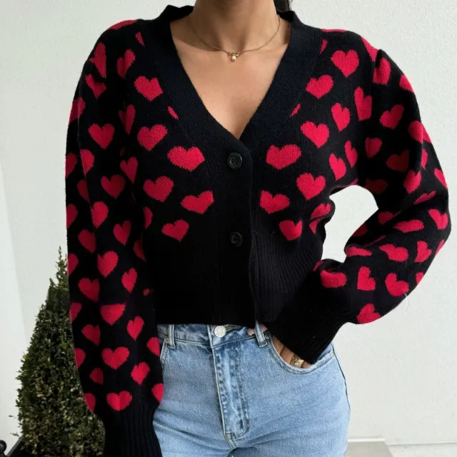 Loose Casual Love Sweater Cardigan Red - Shop at LoveMi