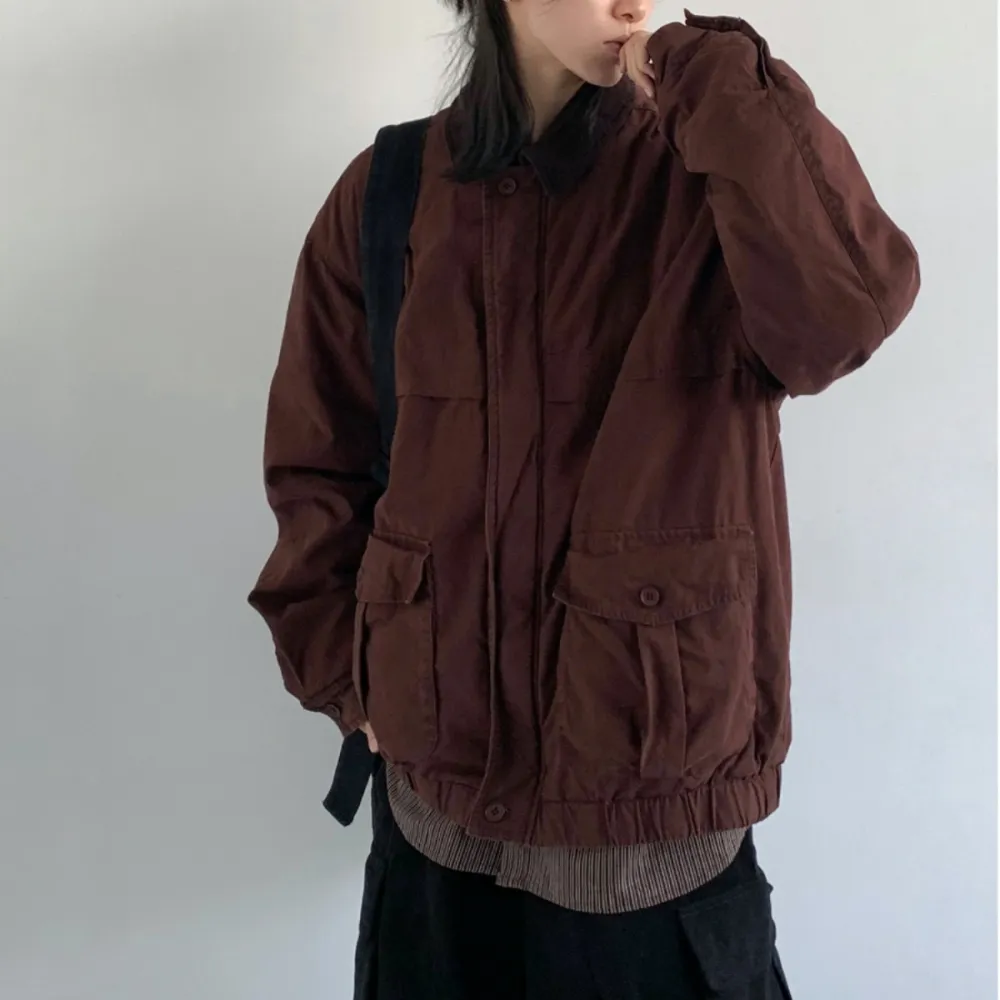 Washed Overalls Cotton Jacket Corduroy Lapel Thermal