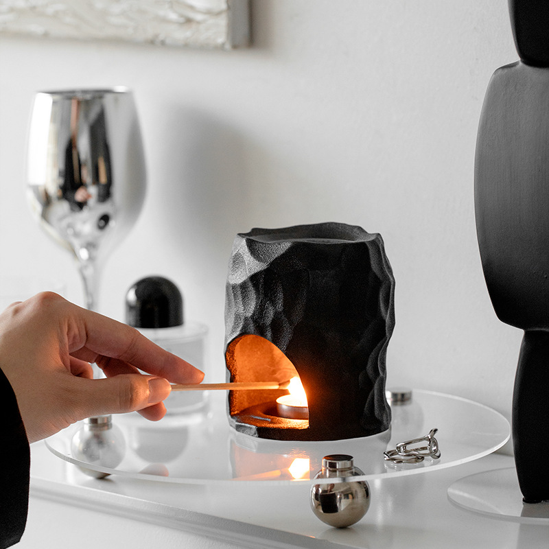 Ceramic Candle Holder, Black, picture 2 of 4