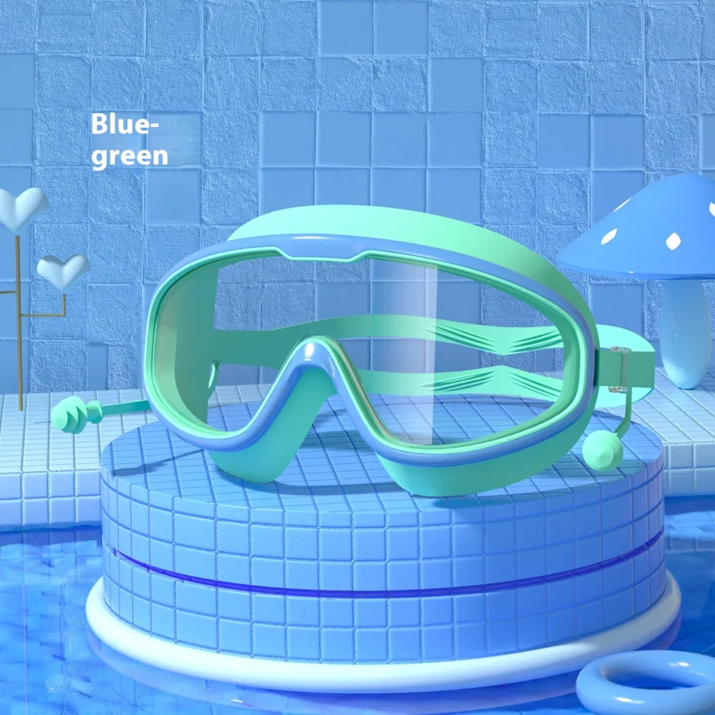 Goggles Large Frame Waterproof Non-fogging Swimming Glasses - Green