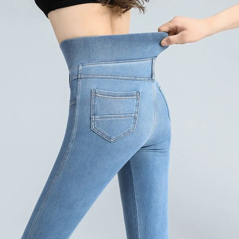 Elastic Waist High Waist Jeans For Women Spring And Autumn - 3185 Light Blue
