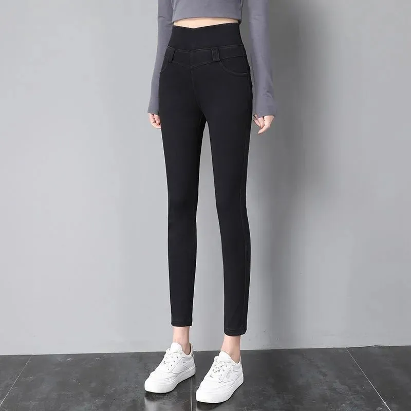 Elastic Waist High Waist Jeans For Women Spring And Autumn - 3185 Black