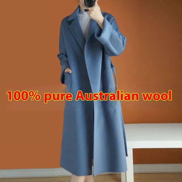 Hepburn Style Suit Collar Thickened Loose fitting Jacket Blue - Shop at LoveMi
