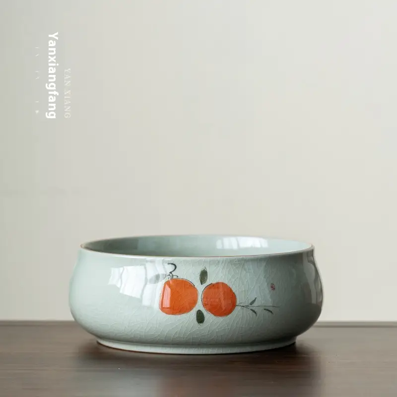Ice Cracked Hand-painted Lotus Large Tea Wash Jar Glazed Ceramic Tea Ceremony Accessories