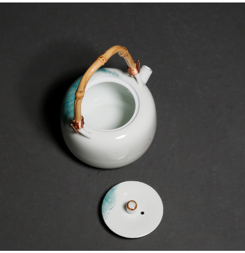 Hand-painted  Lotus Underglaze Color Handle Pot Kung Fu Tea Set