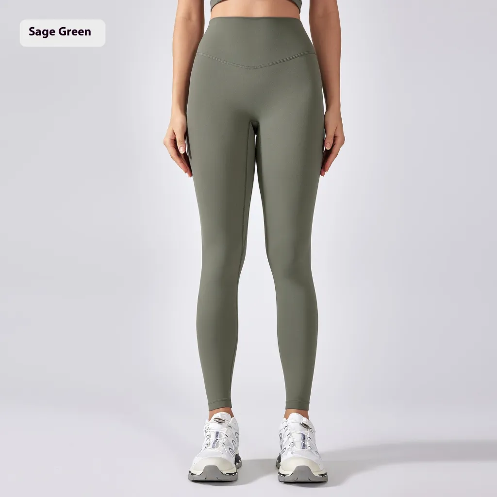 Elastic High-waisted Trousers Yoga Pants Belly Contracting Peach Hip Training - Sage Green