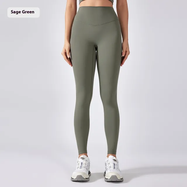 Elastic High waisted Trousers Yoga Pants Belly Contracting Peach Hip Training Sage Green - Shop at LoveMi