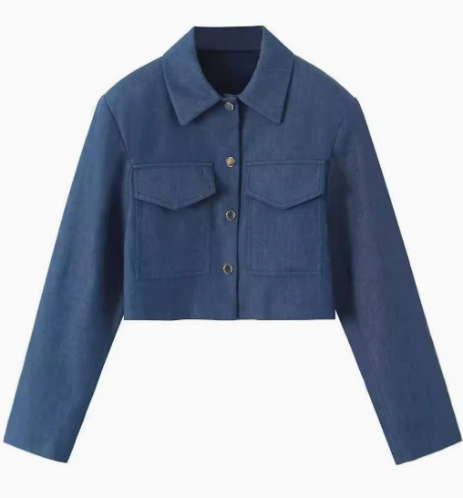 Double Pocket Cropped Coat Top High Waist Wide Leg Pants Suit Coat S - Shop at LoveMi