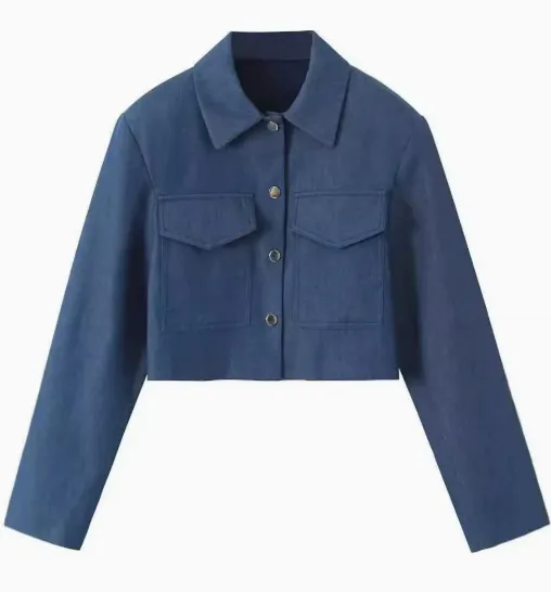 Double Pocket Cropped Coat Top High Waist Wide Leg Pants Suit Coat - Shop at LoveMi