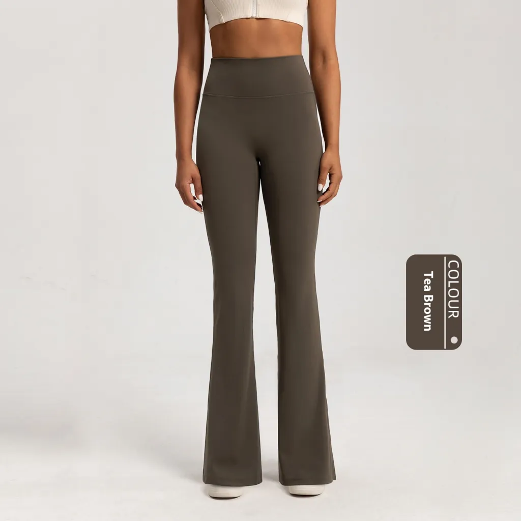 Fleece-lined Bell-bottom High Waist Nude Feel Wide Leg Pants - Brown