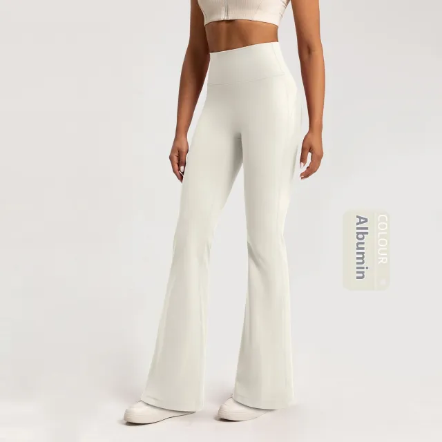 Fleece lined Bell bottom High Waist Nude Feel Wide Leg Pants Albumin - Shop at LoveMi