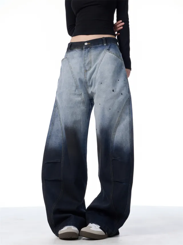 Gradient Tie dye Machete Jeans Women's Wide leg Trousers Blue - Shop at LoveMi
