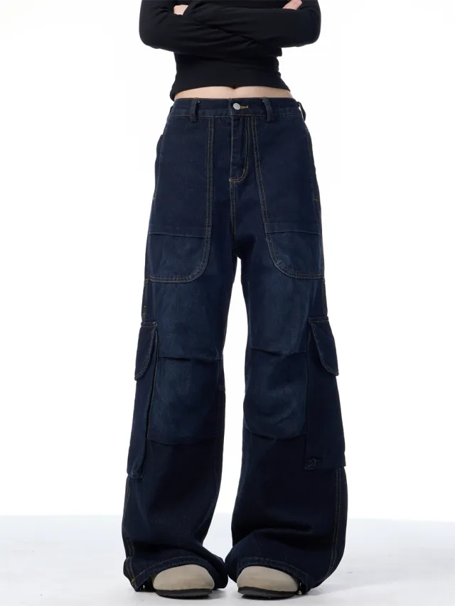 American Vintage Crumpled Cargo Jeans Black - Shop at LoveMi