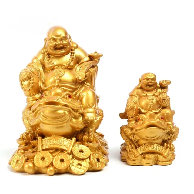 Copper Maitreya Buddha Ornament Sitting On A Golden Toad Gold - Shop at LoveMi